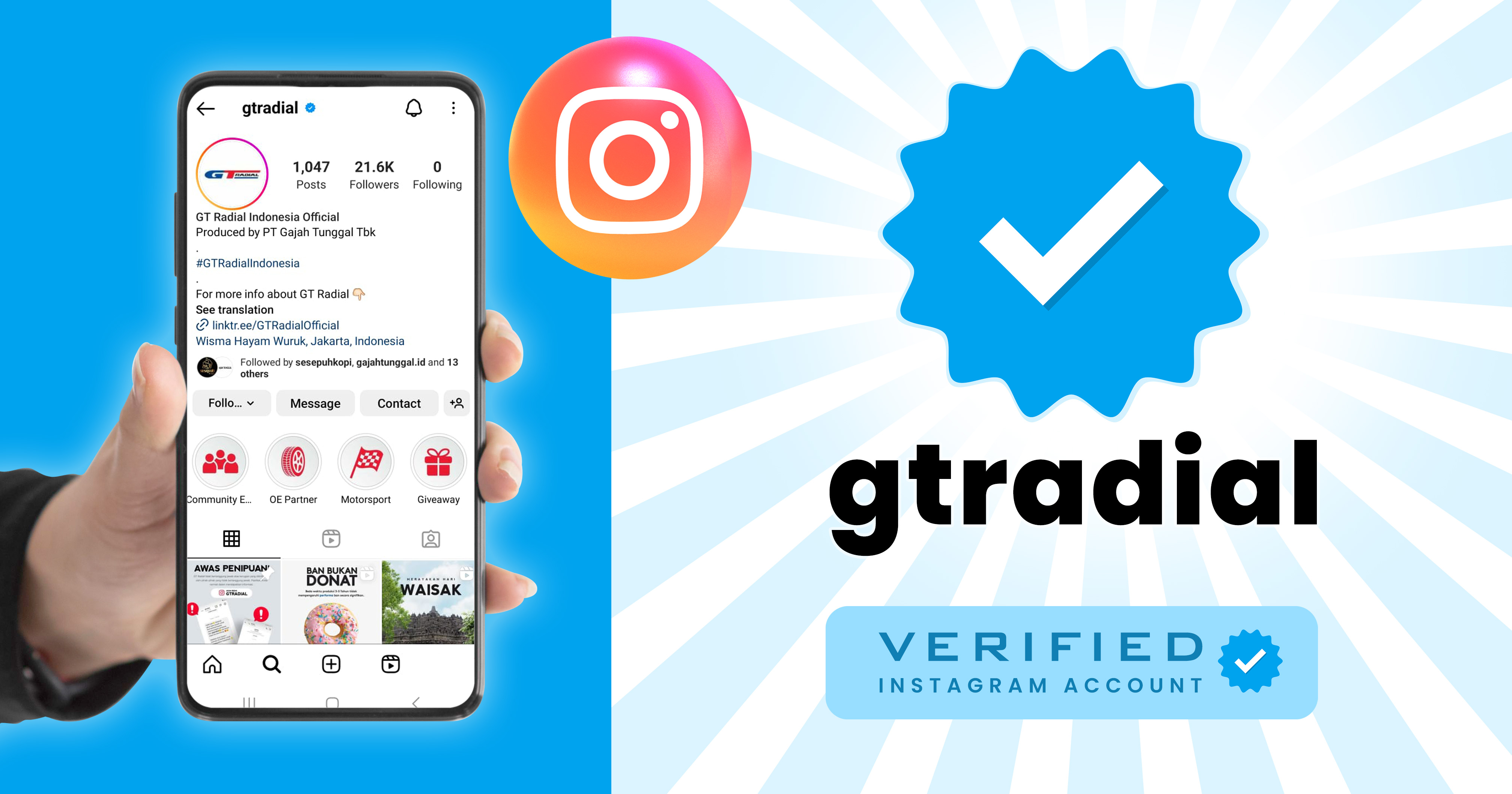 Instagram GT Radial mendapatkan Centang Biru, Menguatkan Kepercayaan Konsumen